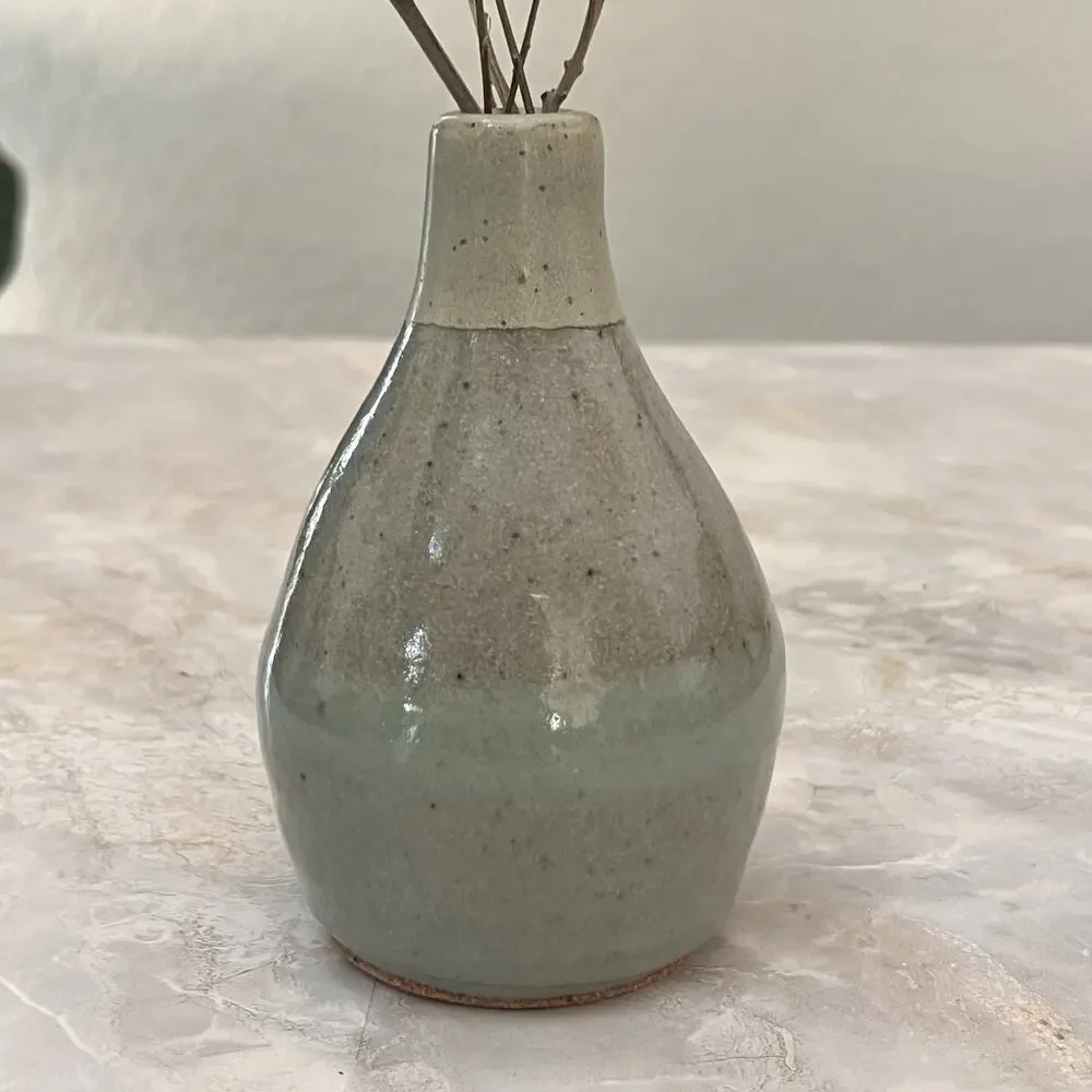 Studio Art Vase Pottery Stoneware Gray Blue Speckled Glazed